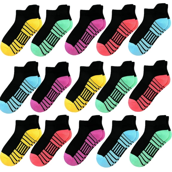 SkiBeaut 15 Pairs Girls Socks, Athletic Socks for Girls Ankle Sock Cotton Running Sock with Tab for Kids 3-14 Years
