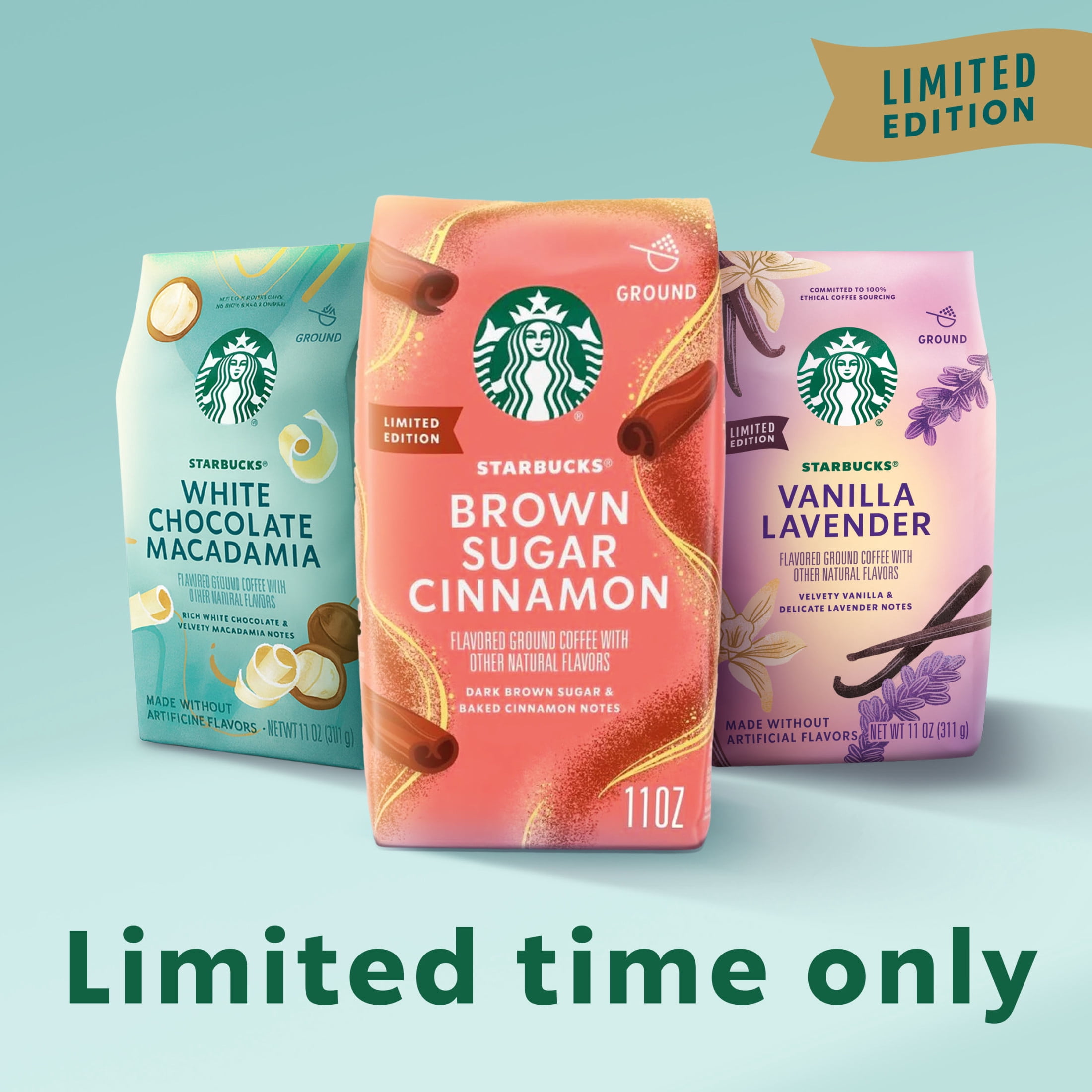 Starbucks White Chocolate Macadamia Nut, Flavored Ground Coffee, 100% Arabica, Limited Edition, 11oz