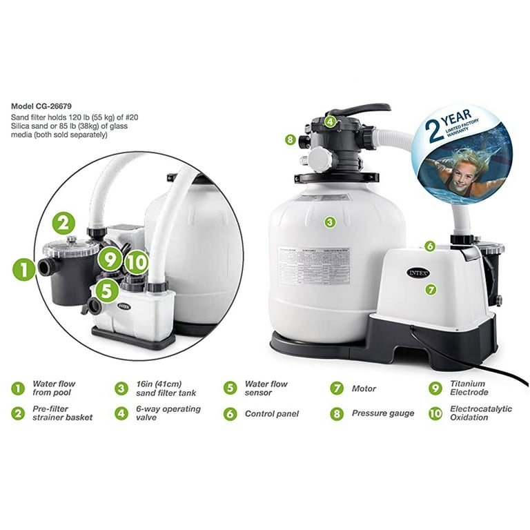 Intex, Auto Pool Cleaner, ZX100, Saltwater System & Sand Filter