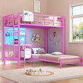 thumbnail image 6 of Mabor Bunk Bed Twin Over Twin Size with Desk Metal Bunk Bed Frame with LED Lights & Charging Station, Twin Loft Bed with Storage Shelves and Drawers, Safety Guardrail and Ladder, Pink, 6 of 9