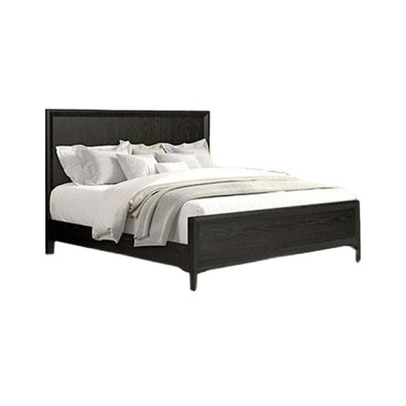 Kaira Queen Size Bed, Metal Accents, Espresso Brown Solid Rubberwood
