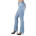 thumbnail image 3 of Fashion2Love Women's Juniors Butt Lift Push Up Mid Waist Ripped Distressed Boot Leg Jeans, 3 of 9
