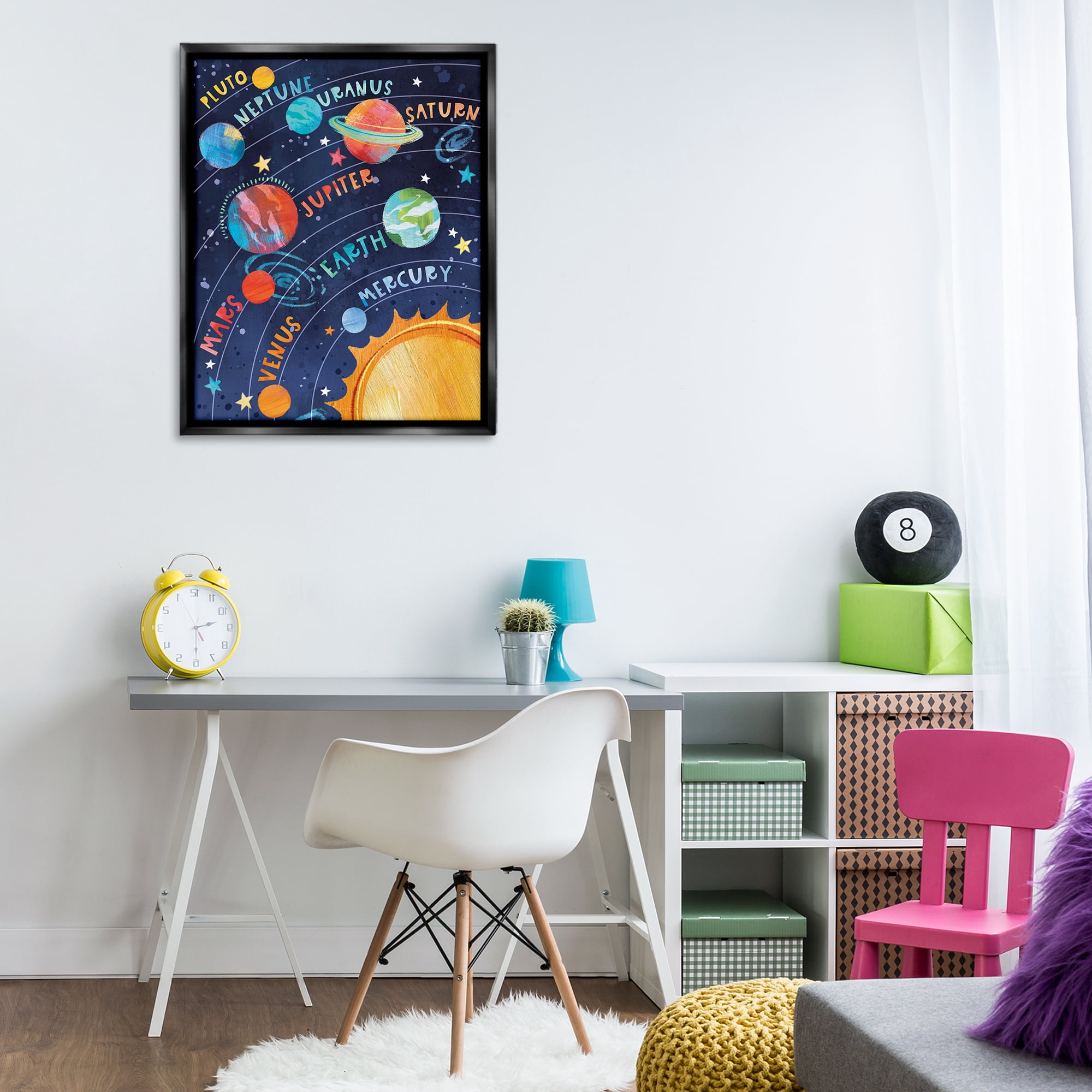 Stupell Industries Educational Solar System Novelty Painting Black Floater Framed Art Print Wall Art, 25 x 31