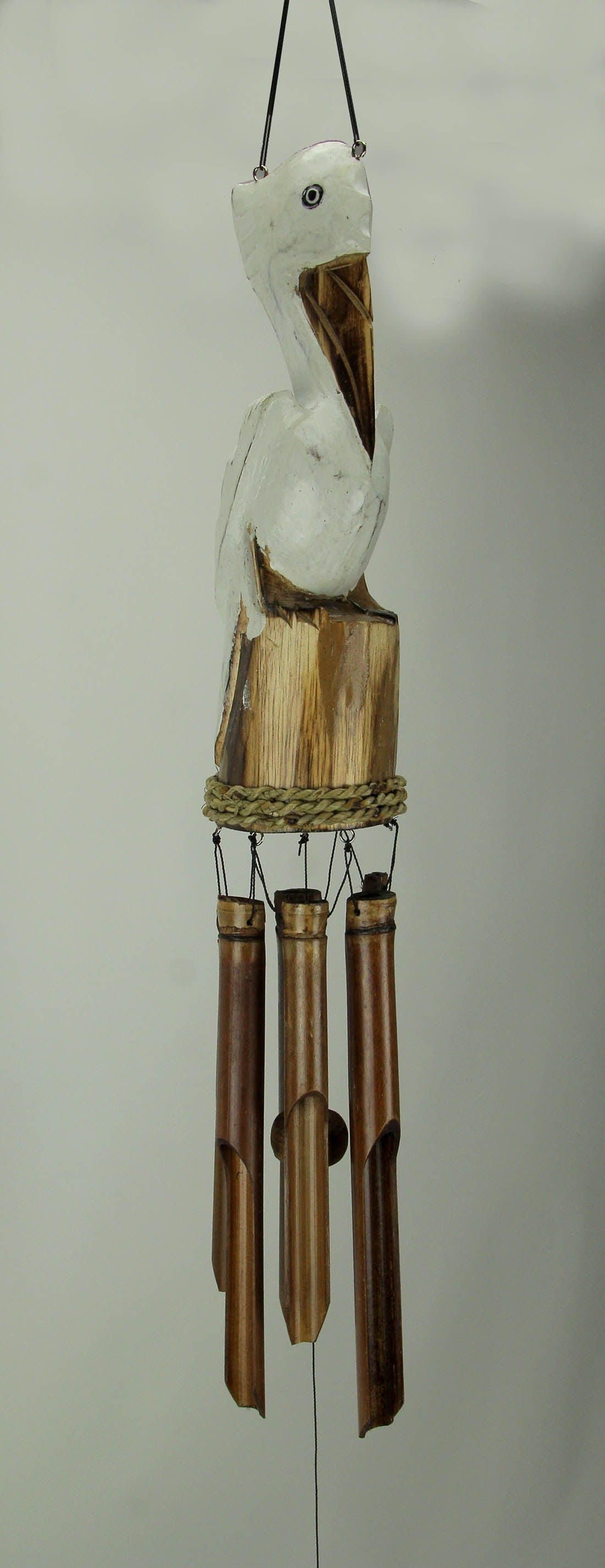 Chesapeake Bay White Hand Carved Wood Coastal Perched Pelican Wind Chime for Garden Yard Patio