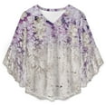thumbnail image 4 of Purple Flowers Women's V-Neck Blouse With 3/4 Ruffled Bell Sleeves Casual Top Ladies Blouses, 4 of 7