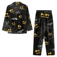 thumbnail image 4 of Renewold Halloween Clothing Button Pajama Tops Women Casual Pants with Pockets & Long Sleeve Top Set of 2 Spider Web Bats Skin Friendly Sleepwear Nightwear Size XS, 4 of 6