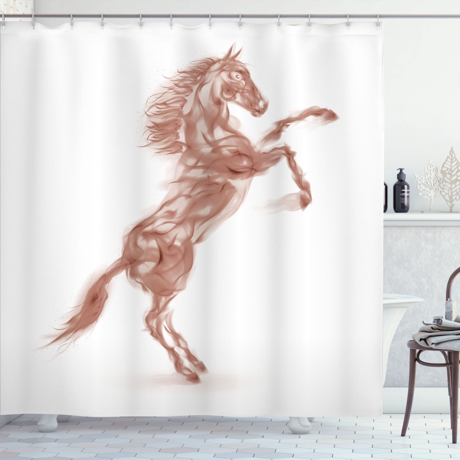 Horses Shower Curtain, Gallop Animal Motif Rearing up Blazing Devilish Moving Freely Theme