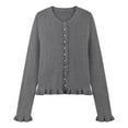 thumbnail image 3 of Cardigan Sweaters for Women 2025 Fall Winter Long Sleeve Crewneck Button Down Ruffled Knit Sweater Cardigans, 3 of 6
