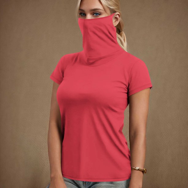mfyjkho Tops Para Hacer Ejercicio Para Mujer, Mascarilla Facial De Manga Corta De Color Liso Informal De Verano Para Mujer, Protección Solar Tops Para Hacer Ejercicio Para Mujer L