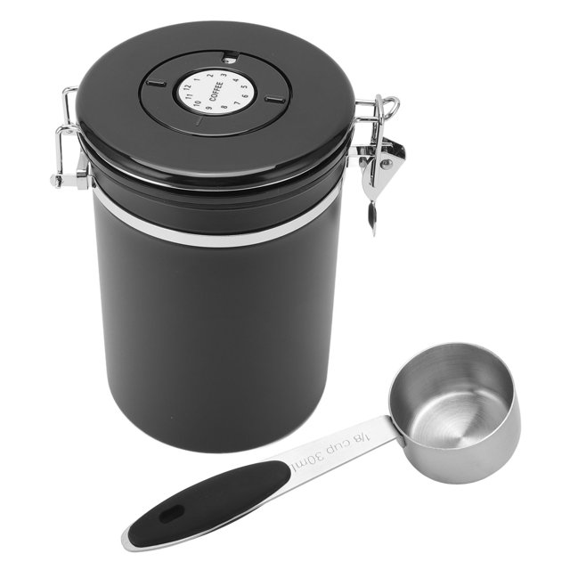 Containers Scoop Coffee Bean Storage Stainless Steel Airtight Container Coffee With 30ml Spoon Date Tracking Coffee Canister For Store 1.8L Black