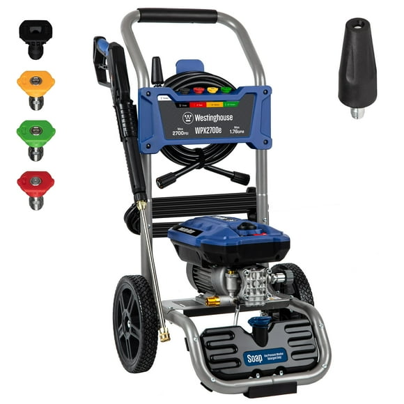Hidrolavadora eléctrica Westinghouse WPX2700e, 2700 PSI y 1,76 GPM máx., motor de inducción, depósito de jabón integrado, pistola y varilla rociadora, juego de 5 boquillas, para autos, cercas, entrada