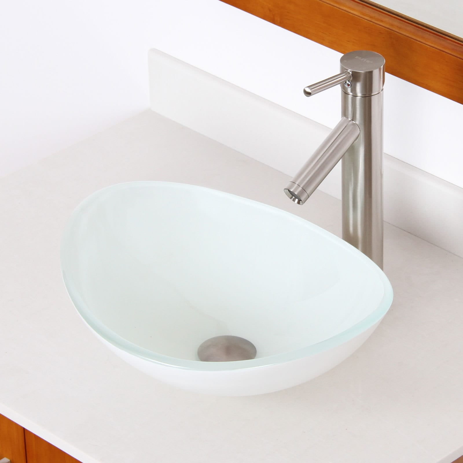 Elite 1420/ 2659 White Oval Tempered Glass Bathroom Vessel Sink with