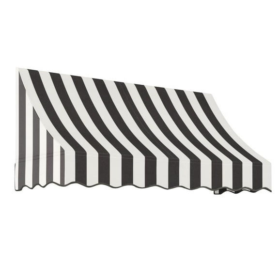 Awntech 5.375 ft Nantucket Fixed Awning Acrylic Fabric, Black/White Stripe