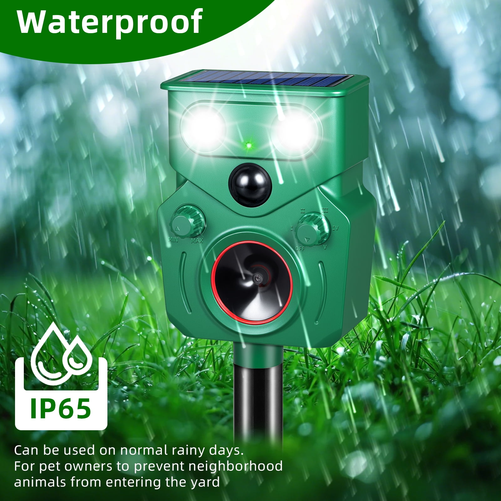 JahyElec Ultrasonic Animal Repeller, 2 Packs Solar Powered Cat Repellent Outdoor with Motion Sensor Waterproof Deer Repellent Devices with LED Flash Light