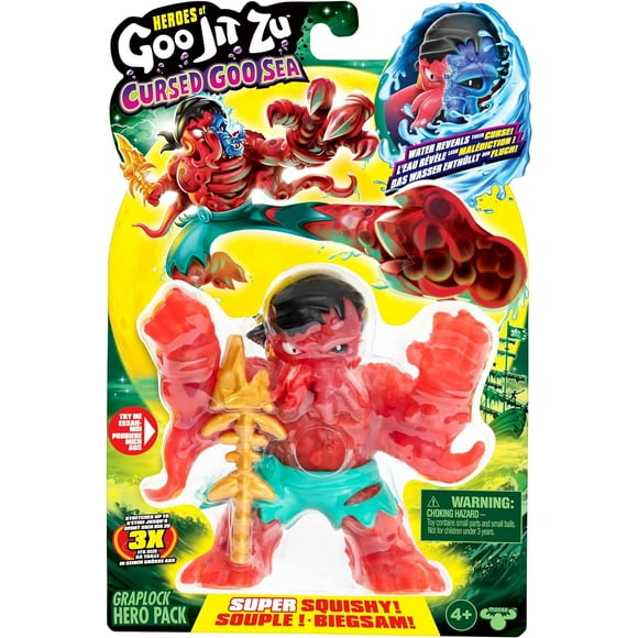 Heroes of Goo Jit Zu Cursed Goo Sea | Super Squishy, Goo Filled Toy Graplock Action Figure Hero Pack | with Color Changing Face That Reveals His Curse | Stretch Him 3 Times His Size