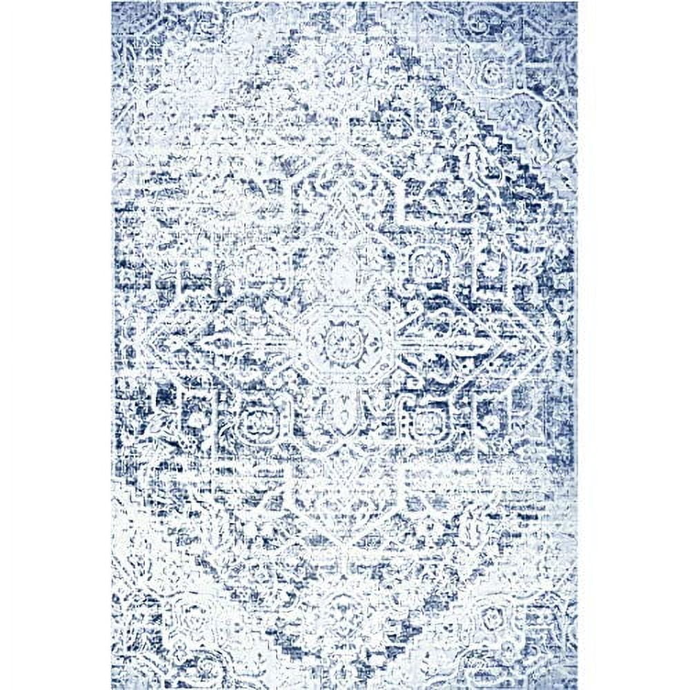 Nicole Miller New York Patio Sofia Fleur Transitional Medallion Indoor/Outdoor Area Rug, Navy Blue/Aqua, 5'2"x7'2"