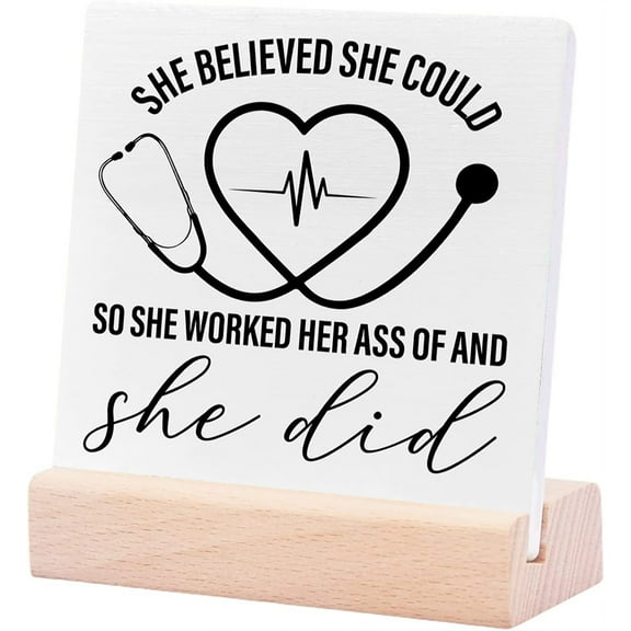 Ceramic Sign 4x4Inch Nurse Thank You Appreciation Gifts For Nurse Nurses Week Gifts Graduation Gifts For Nursing Students She Believe She Could Plaque Sign with Wood Stand Desk Decor Gift For Women