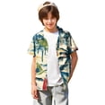 thumbnail image 3 of Abcomgle Hawaiian Shirt for Boys Size 7/8 Button Down Short Sleeve Boys Spring Shirts Cartoon Palm Tree Print Cruise Boys Floral Shirt,Navy,9-10Years, 3 of 5