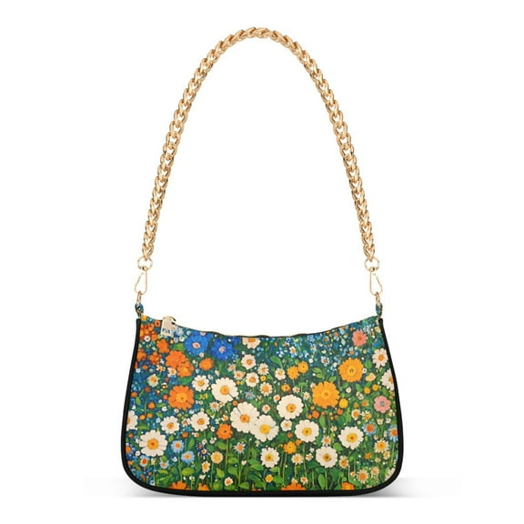 FORMRS Womens Shoulder Bag with Chain Strap Clutch Purse Cute Tote Handbag, Orange Floral Garden