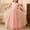 Pink, variant on Flower Girl Dress V-Back Sleeveless Pearl Tulle Pageant Maxi Gown First Communion