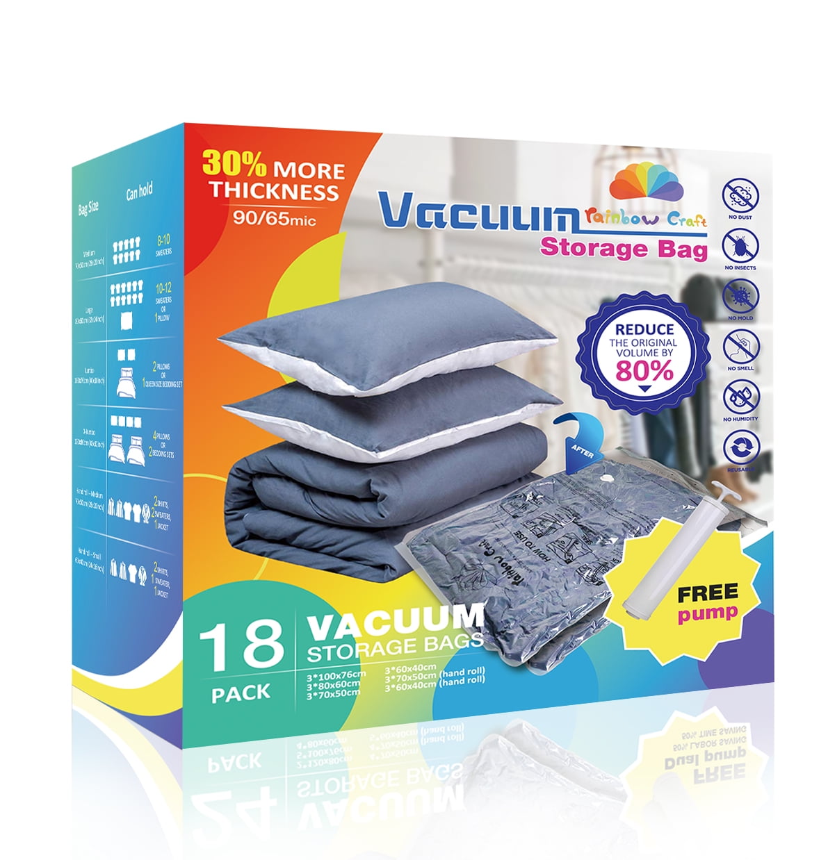 Rainbow Craft 18PACK Vacuum Storage Bags for Clothes with Large Pump