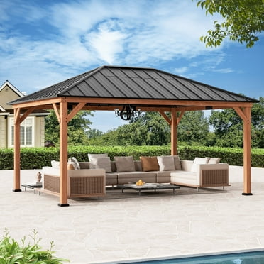Modern Shade 12x16 Wood Gazebo,Permanent Hardtop Gazebo with Galvanized Steel Roof Hardtop