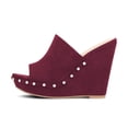 thumbnail image 5 of YDN Women Comfy Open Toe Studded Slide Sandals High Wedge Heels Platform Clogs Mules Slip On Shoes Size 8.5 Wine Red, 5 of 5