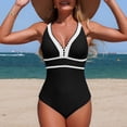 thumbnail image 6 of GEWSEY Women's One Piece Swimsuit Tummy Control Swim Suits for Women 2026 Modest Swimwear V Neck Color Block Bathing Suit (Black, S), 6 of 7