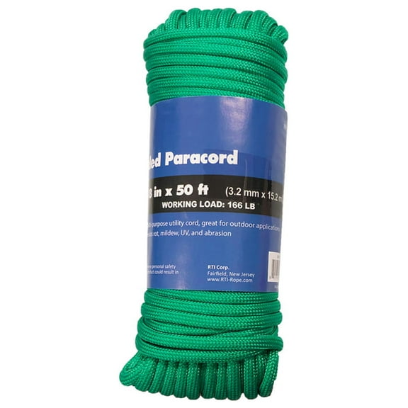 Braided Paracord, Green, Nylon, 1/8" x 50'