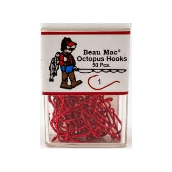 Beau Mac Octopus Hooks Red Size 1 BEAUKOR-1