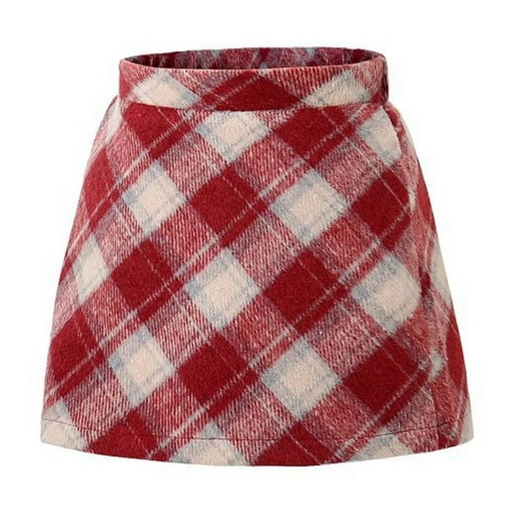 UQJfacai Girls Faux Wool Plaid Mini Skirt Fall Winter High Waisted Bodycon Pencil Uniform Skirts Cute Classic Trendy Preppy Tartan Skirts 3-13 Years