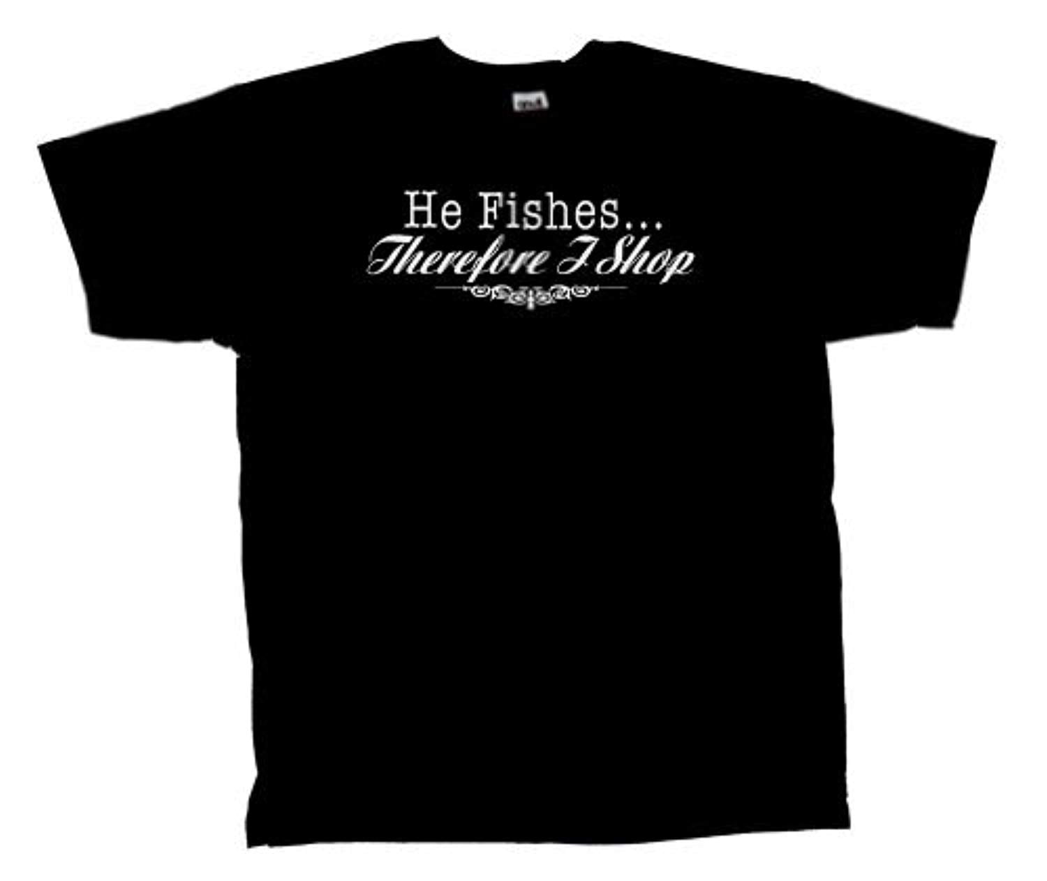 Funny Tee Shirt He Fishes I Shop Black - Bild 7 von 29