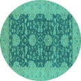 thumbnail image 1 of Ahgly Company Machine Washable Indoor Round Oriental Turquoise Blue Industrial Area Rugs, 3' Round, 1 of 4