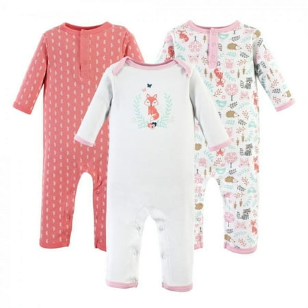 UPC: 0660168520583 | Hudson Baby Infant Girl Cotton Coveralls 3pk Woodland Fox 6-9 Months