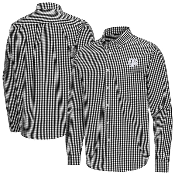 Men's Antigua Black Texas A&M Aggies Ellis Woven Tri-Blend Long Sleeve Button-Down Shirt