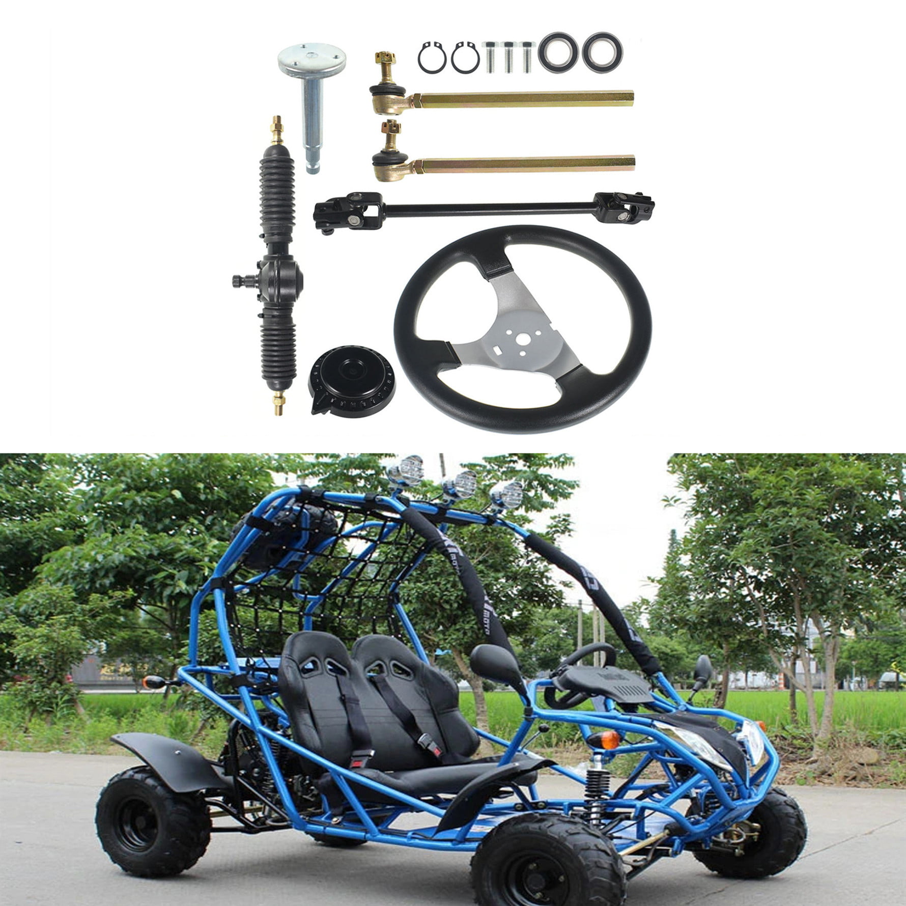 Steering Wheel Kit Gear Rack Pinion Adjustable Shaft Set 110cc Go Kart Vehicle U 
