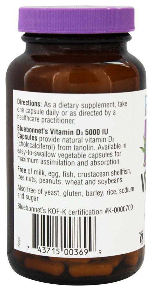 Bluebonnet Nutrition Vitamin D3 5000 Iu Vegetable Capsules