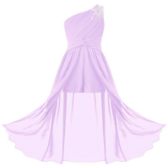 Lejafay Robe de Demoiselle d'Honneur Junior pour Filles, Robe Formelle Sans Manches à une Épaule, Lavande 14