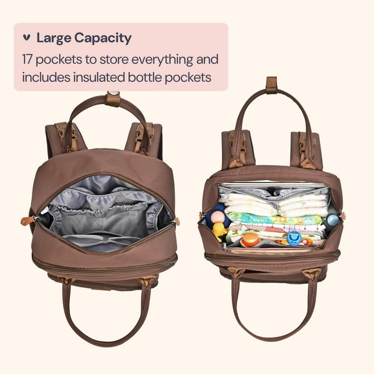 BabbleRoo Diaper Bag Backpack, Waterproof Original Backpack with Premium Vegan  Leather Changing Pad Set  Coffee Brown - Walmart.com