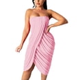 thumbnail image 1 of Fridja Été Femmes Solide Enveloppé Poitrine une Épaule Vague Plissé Robe de Hanche, 1 of 8