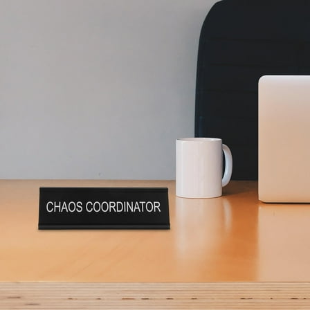 TABLZONE Chaos Coordinator Desk Plaque Funny Office Sign Black Aluminum Alloy Decorative Name Plate 8.5x2.5