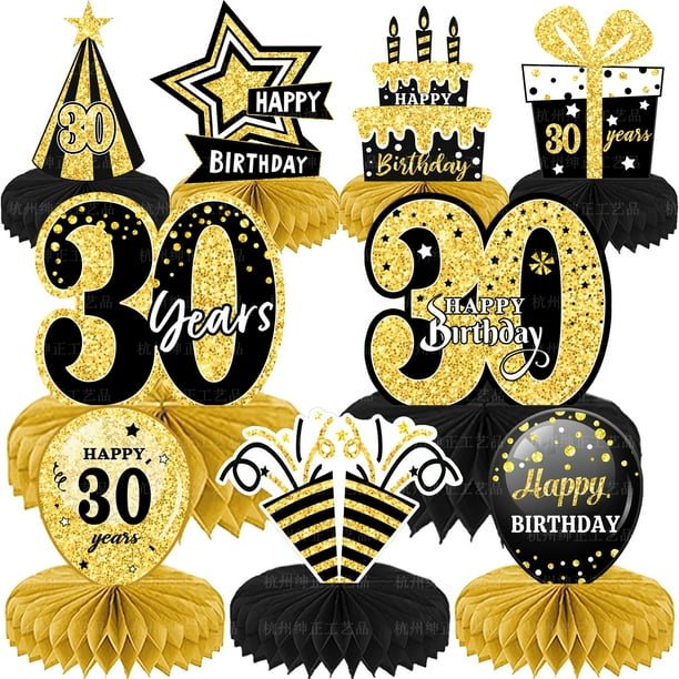 Decoración de fiesta de cumpleaños de oro negro Adornos de panal de abeja para cumpleaños Adornos de panal de abeja de edad Decoración de bola de panal de abeja digital