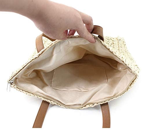 LinYooLi Women Straw Crochet Tote Bohemian Summer Beach Bag Large Handmade Shoulder Bag