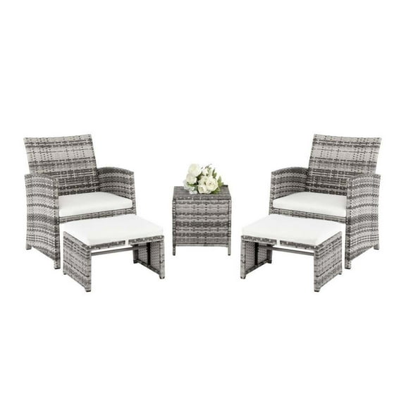 Wqmh 5 Pieces Patio Furniture Set, Outdoor Rattan Sectional Sofa Conversation Sets with Coffee Table, Single Sofa and Ottoman for Garden Backyard Balcony Porch Poolside(Gray Gradient)