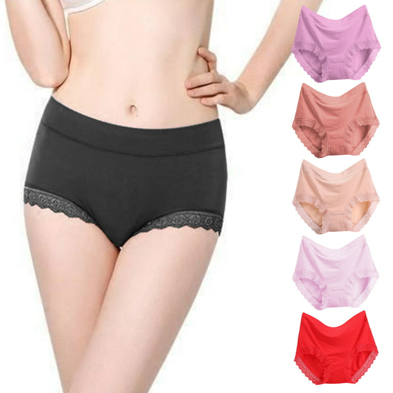 rygai Women Panties Breathable High Elasticity Tummy Control Butt-lifted  Lace Women Underpants Female Clothes ,Apricot XL 