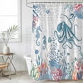 thumbnail image 6 of Coastal Octopus Shower Curtain Set - 72" x 78" Washable Bathtub Curtain with 12 Hooks, Summer Beach Nautical Ocean Coral Seahorse Waterproof Fabric Stall Shower Curtains for Bathroom/Bathtub Décor, 6 of 6