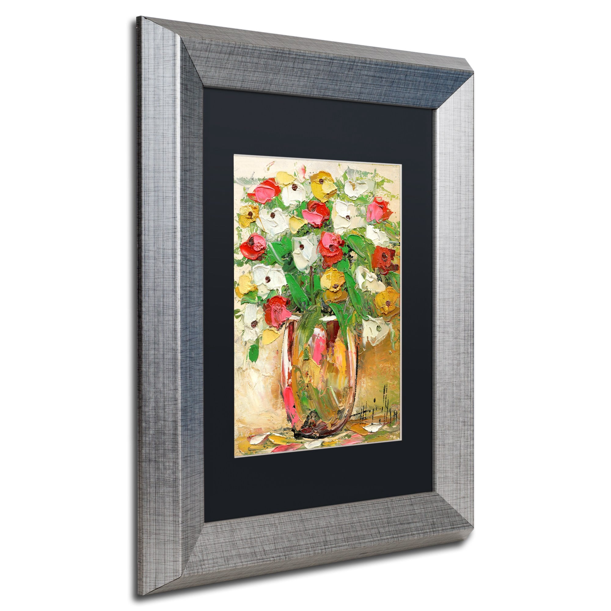 Trademark Fine Art "Spring Flowers in a Vase 7" Canvas Art by Hai Odelia, Black Matte, Silver Frame