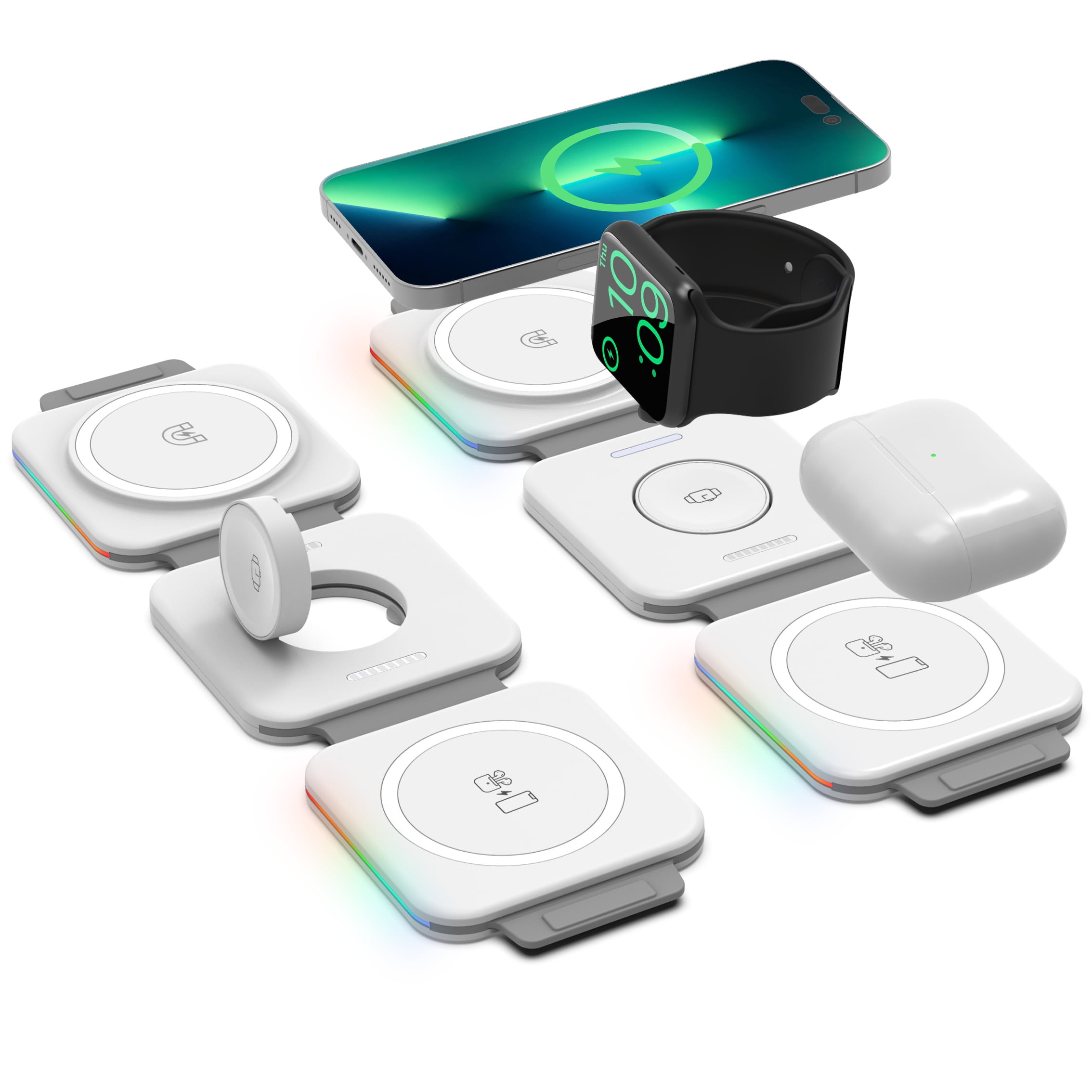 Galvanox 3 in 1 Magnetic Foldable Charging Station Compatible with Multiple MagSafe Apple Devices, Compact Portable Travel Charger (For iPhone / Airpods / Apple Watch) 2 Pack