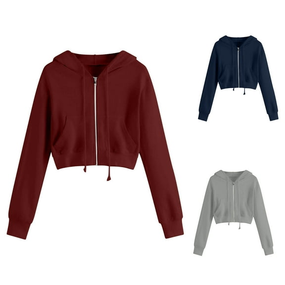 ZZwxWA Women Zip Up Cropped Hoodies Long Sleeve Crop Tops Y2K Trendy Jackets Sweatshirts Teen Girl Cute Clothing 2025 Womens Outwear