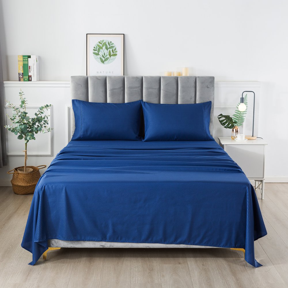 Hotel Style Luxury Microfiber Bed Sheets Set, Navy Blue King 4 Piece